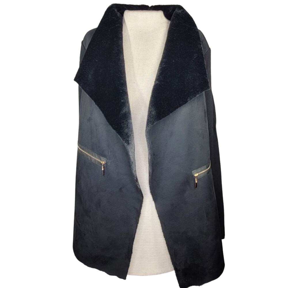 Chelsea & Theodore Faux Fur Faux Suede Knit Cardigan Jacket Size Large